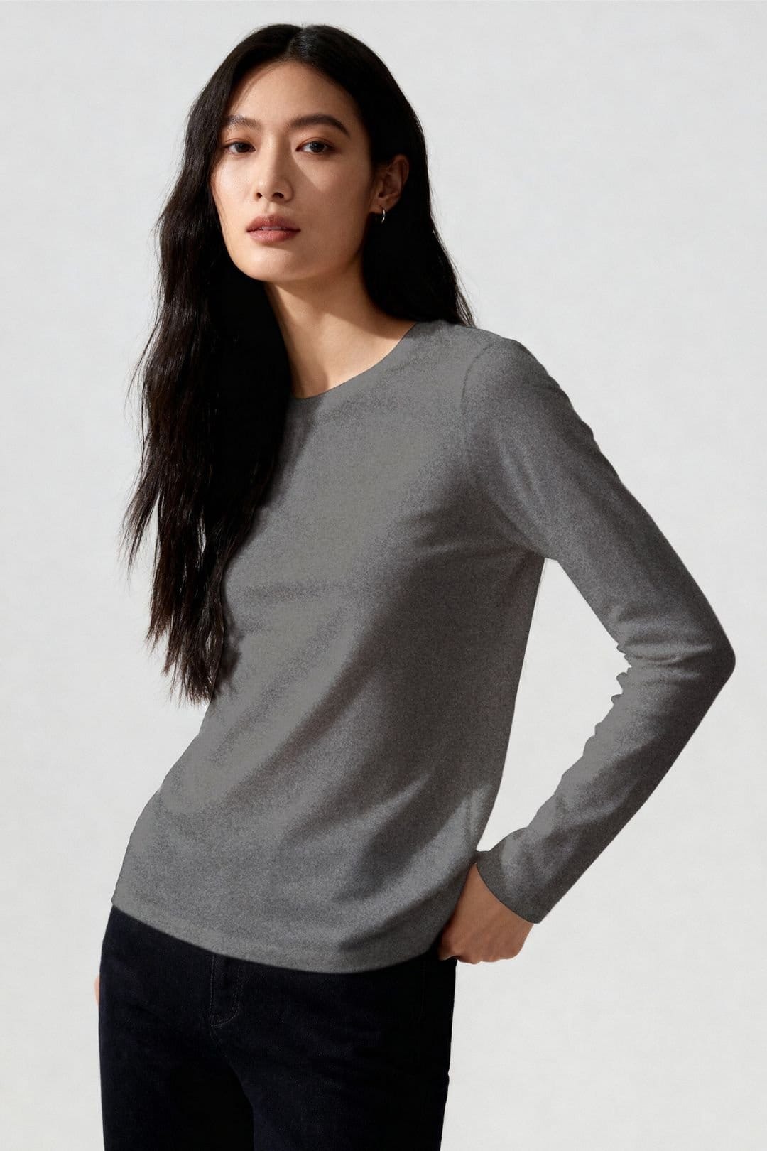 Tommy Life Tommy Life Women's Long-Sleeve Crew Neck T-Shirt in Charcoal - 4