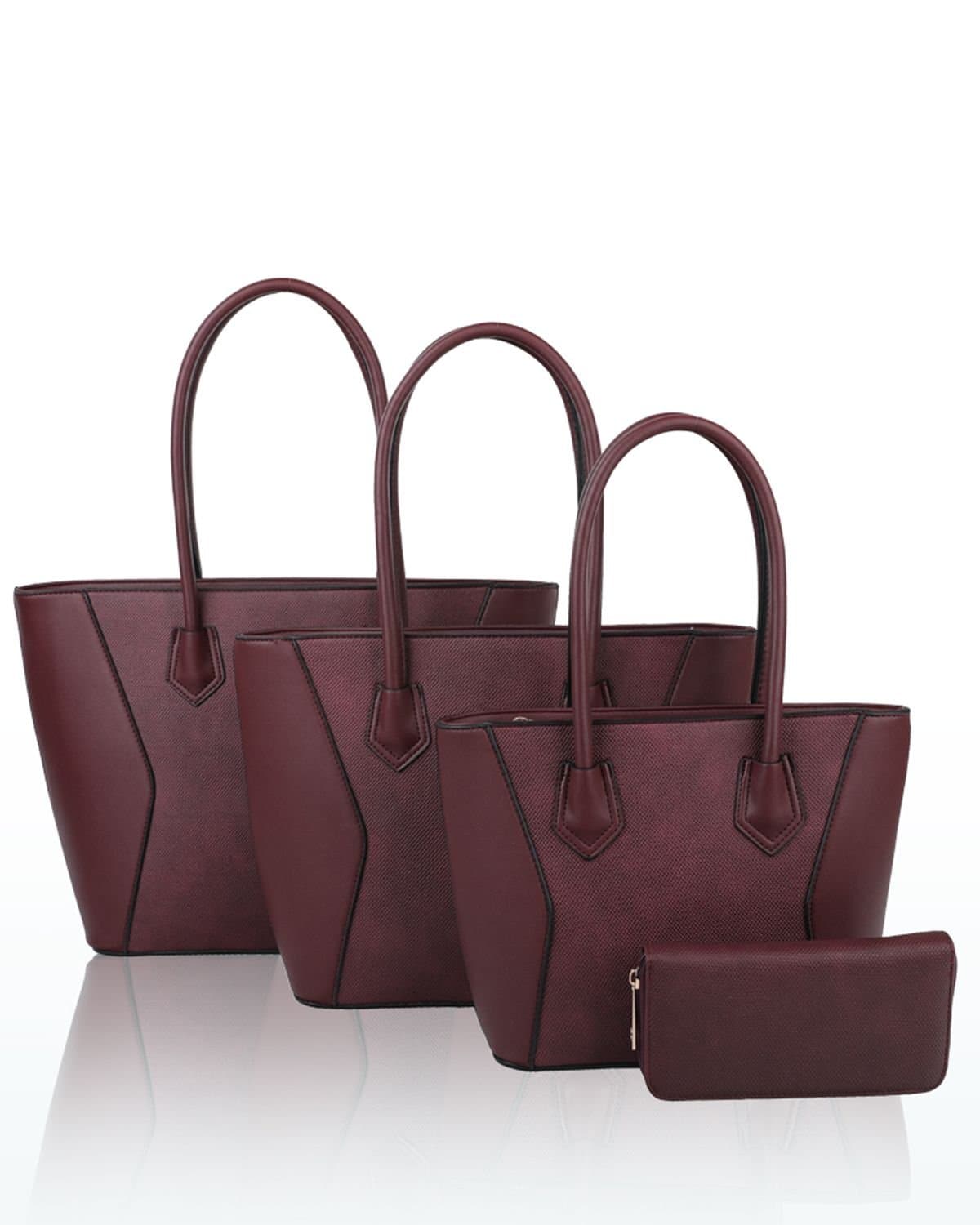 Fontanella Fashion Fontanella Fashion Women's Squisita Elegant 4in1 PU Leather Handbag x Tote bag with Purse in Burgundy