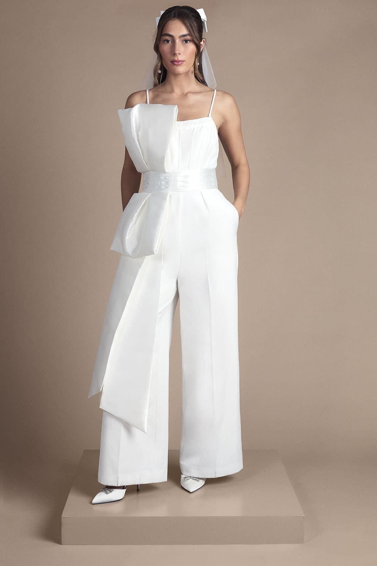 Coast Coast Women's Strapless Bow Detail Wide Leg Bridal Jumpsuit in Ivory