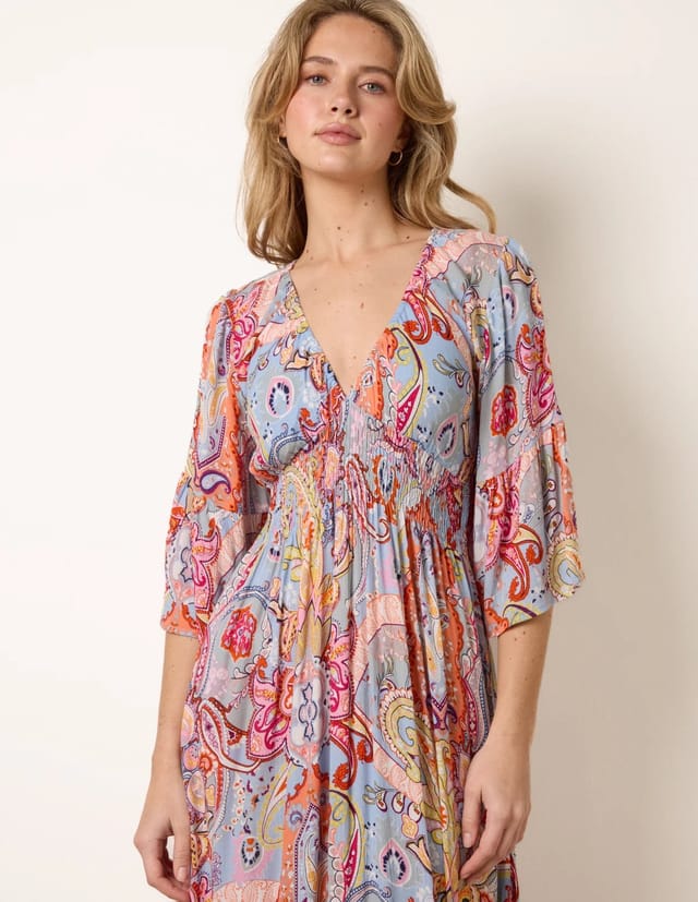 Blue Vanilla Paisley Print V Neck Maxi Dress - 2