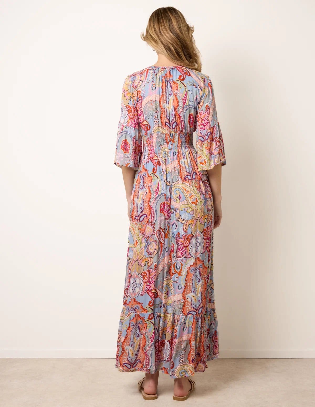 Blue Vanilla Paisley Print V Neck Maxi Dress - 4