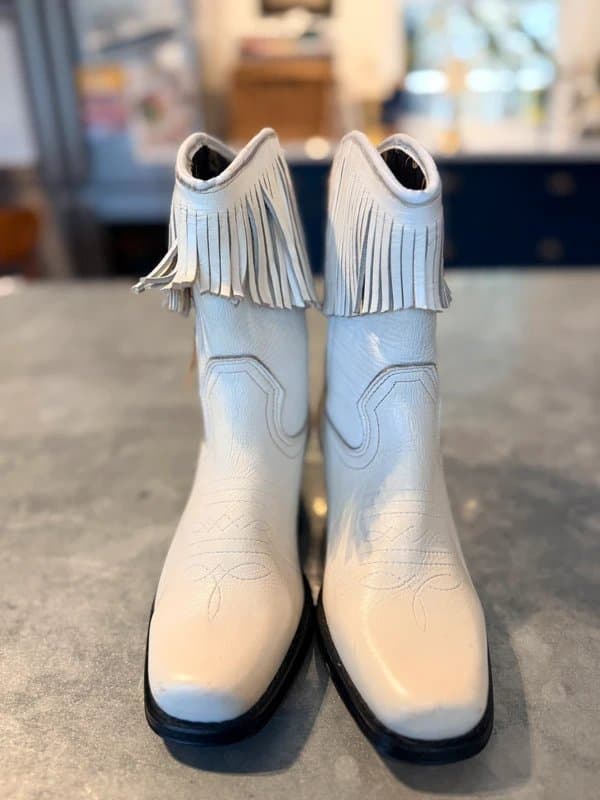 step into stirrups Vintage Cream Leather Fringed Western Ankle Boots Size 3 by Step into Stirrups - Never Worn