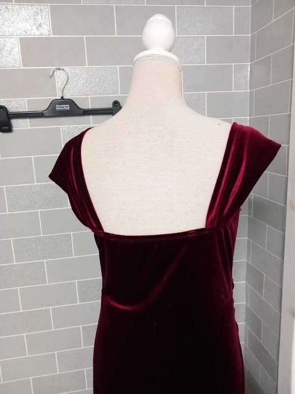 Shein Deep red velvet midi dress size L UK 12/14