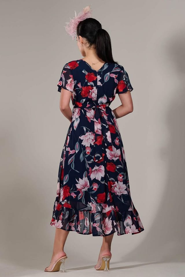 Jolie Moi Jolie Moi Women's Petite High-Low Midaxi Dress in Mid Navy - 2