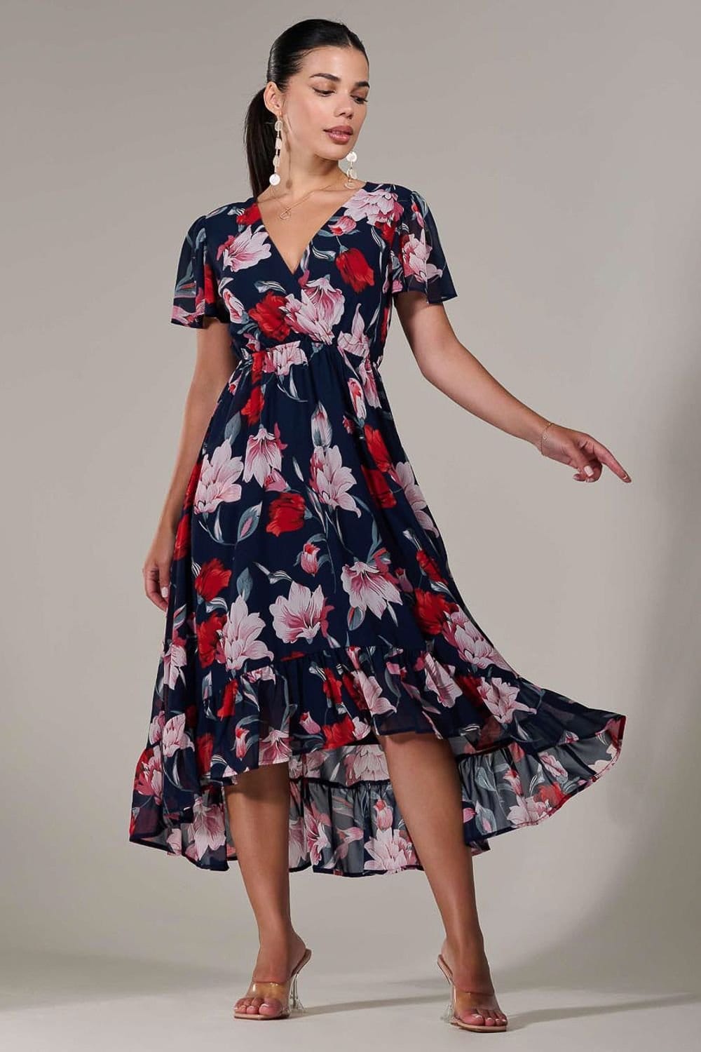 Jolie Moi Jolie Moi Women's Petite High-Low Midaxi Dress in Mid Navy - 4