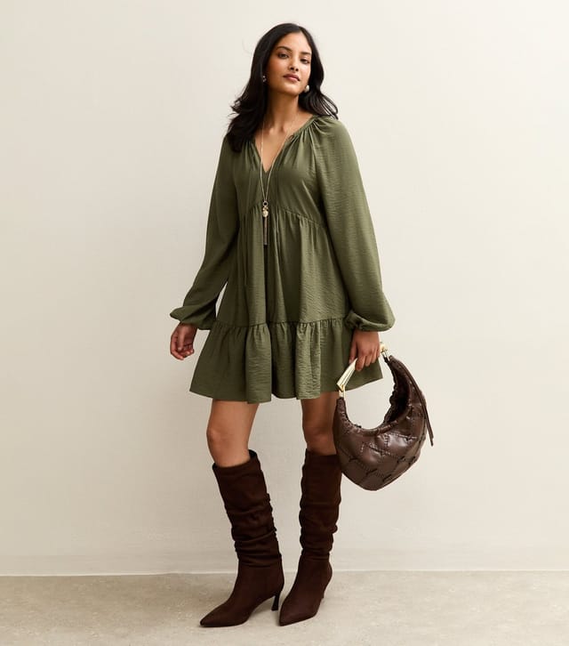 New Look Women's Khaki Long Sleeve Smock Mini Dress New Look - 3