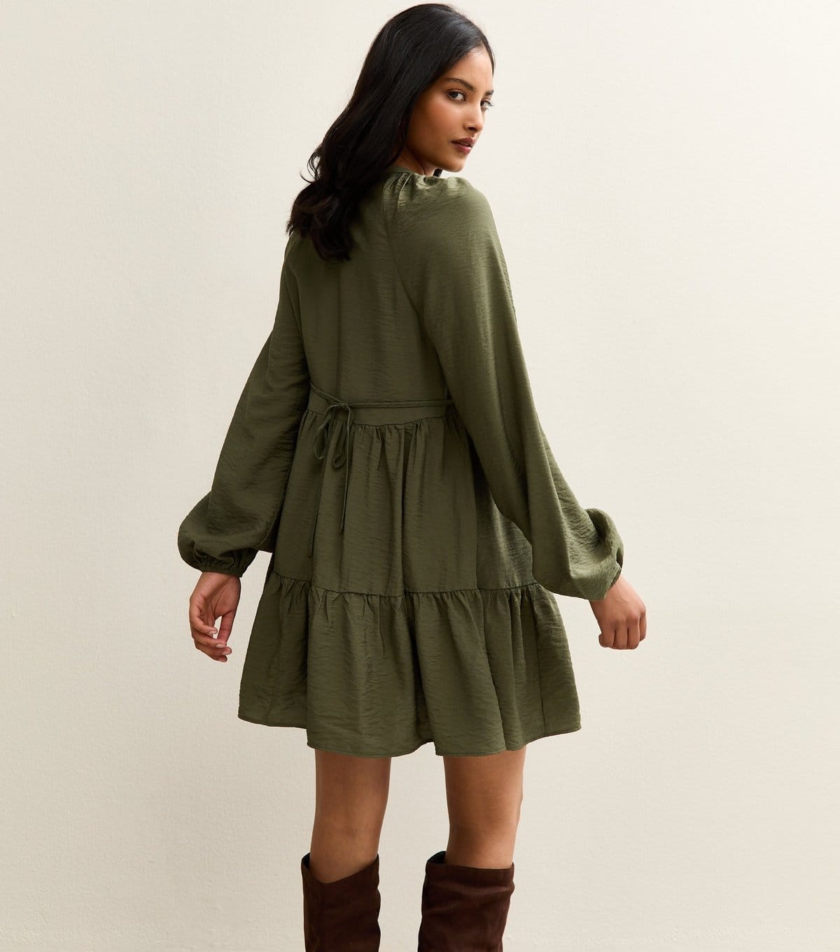 New Look Women's Khaki Long Sleeve Smock Mini Dress New Look - 4