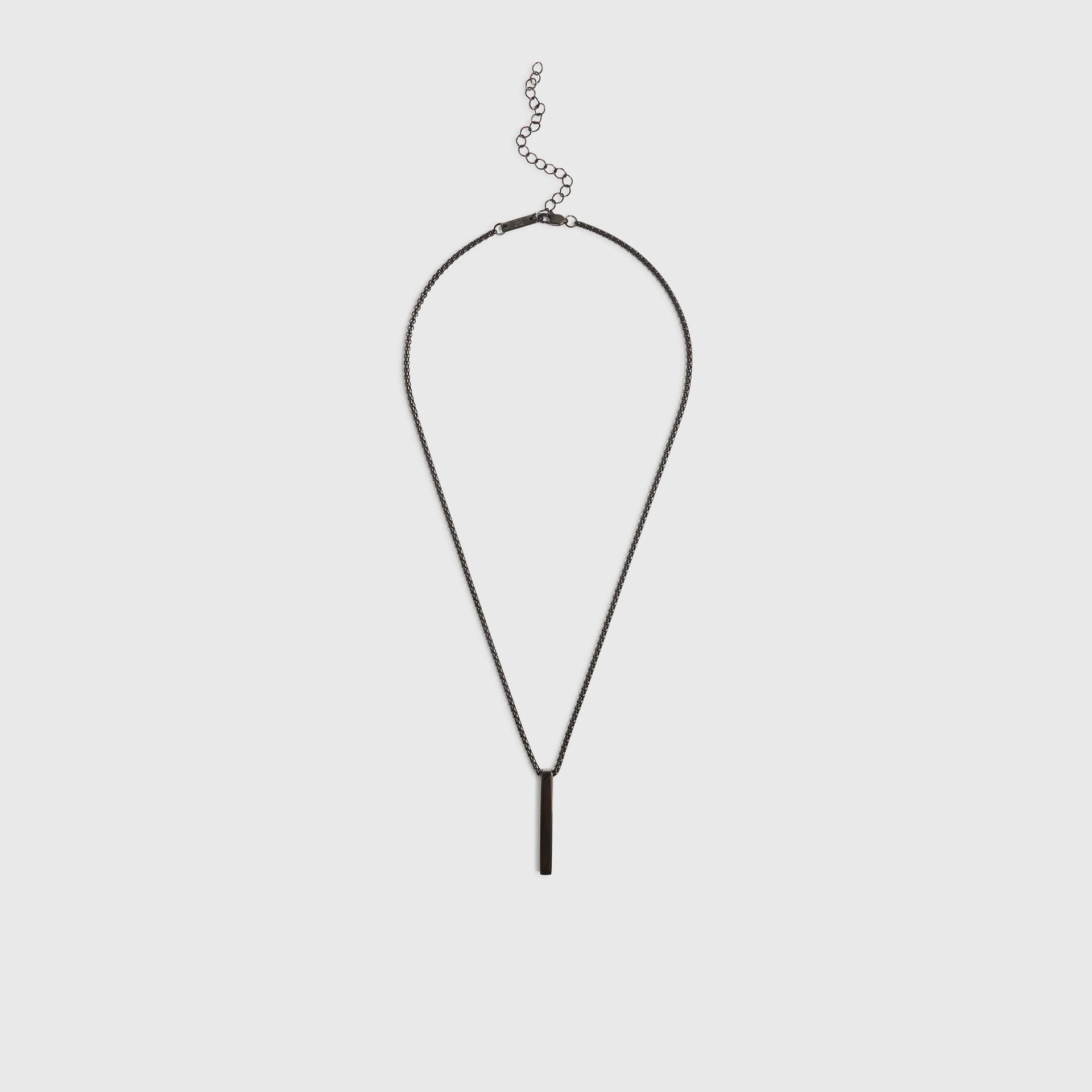 River Island Mens River Island Black Stainless Steel Bar Necklace