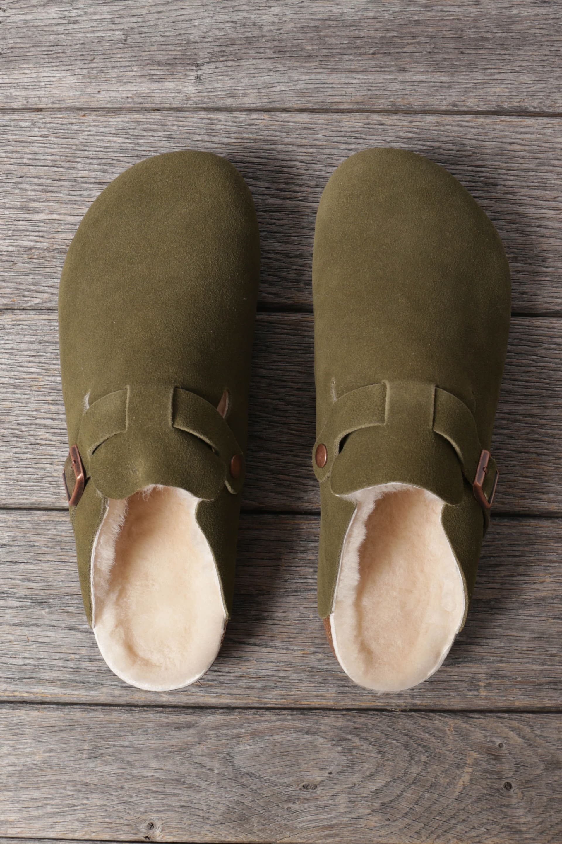 WoolOvers WoolOvers Women's Sheepskin Footbed Slippers in Khaki