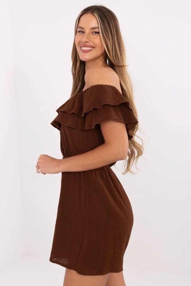Love Lace Love Lace Women's Light Muslin Off-Shoulder Sleeveless Jumpsuit in Brown - 2