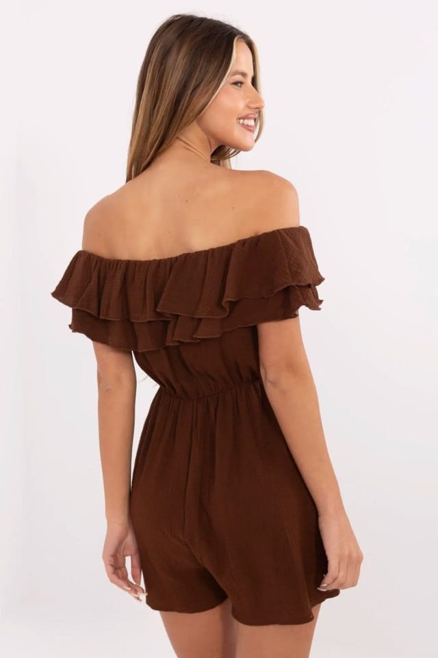 Love Lace Love Lace Women's Light Muslin Off-Shoulder Sleeveless Jumpsuit in Brown - 3