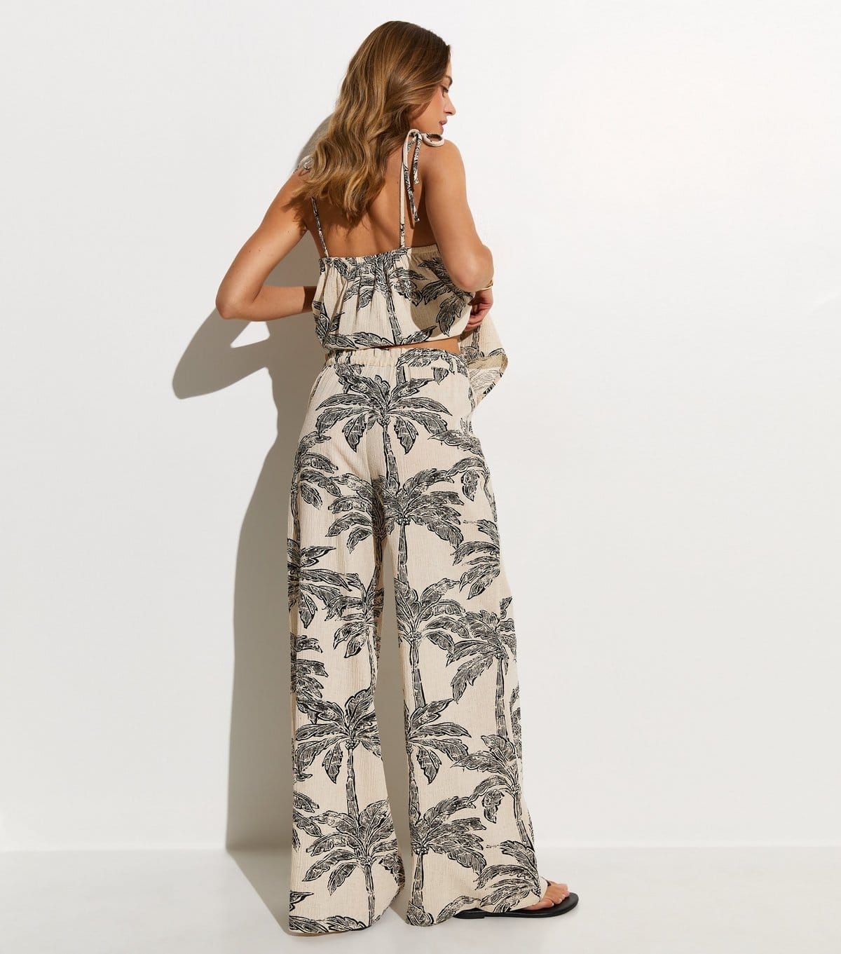 New Look Women's Cream Palm Tree Print Beach Trouser New Look - 4