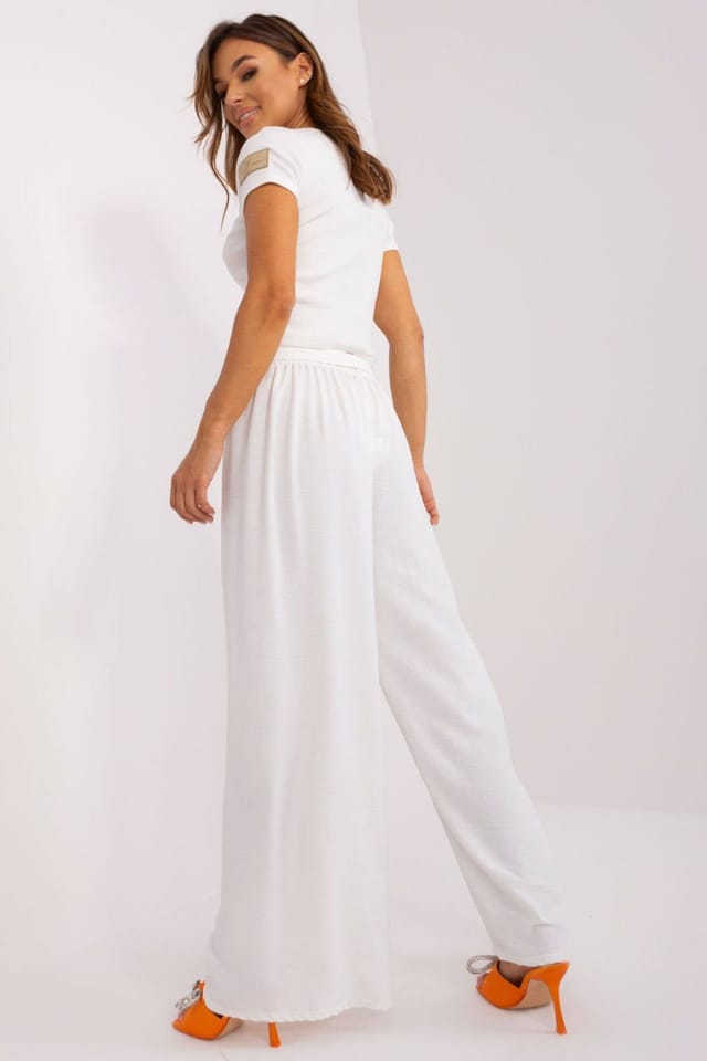 Love Lace Love Lace Women's Wide Leg Summer Pants with Waist Binding in White - 3