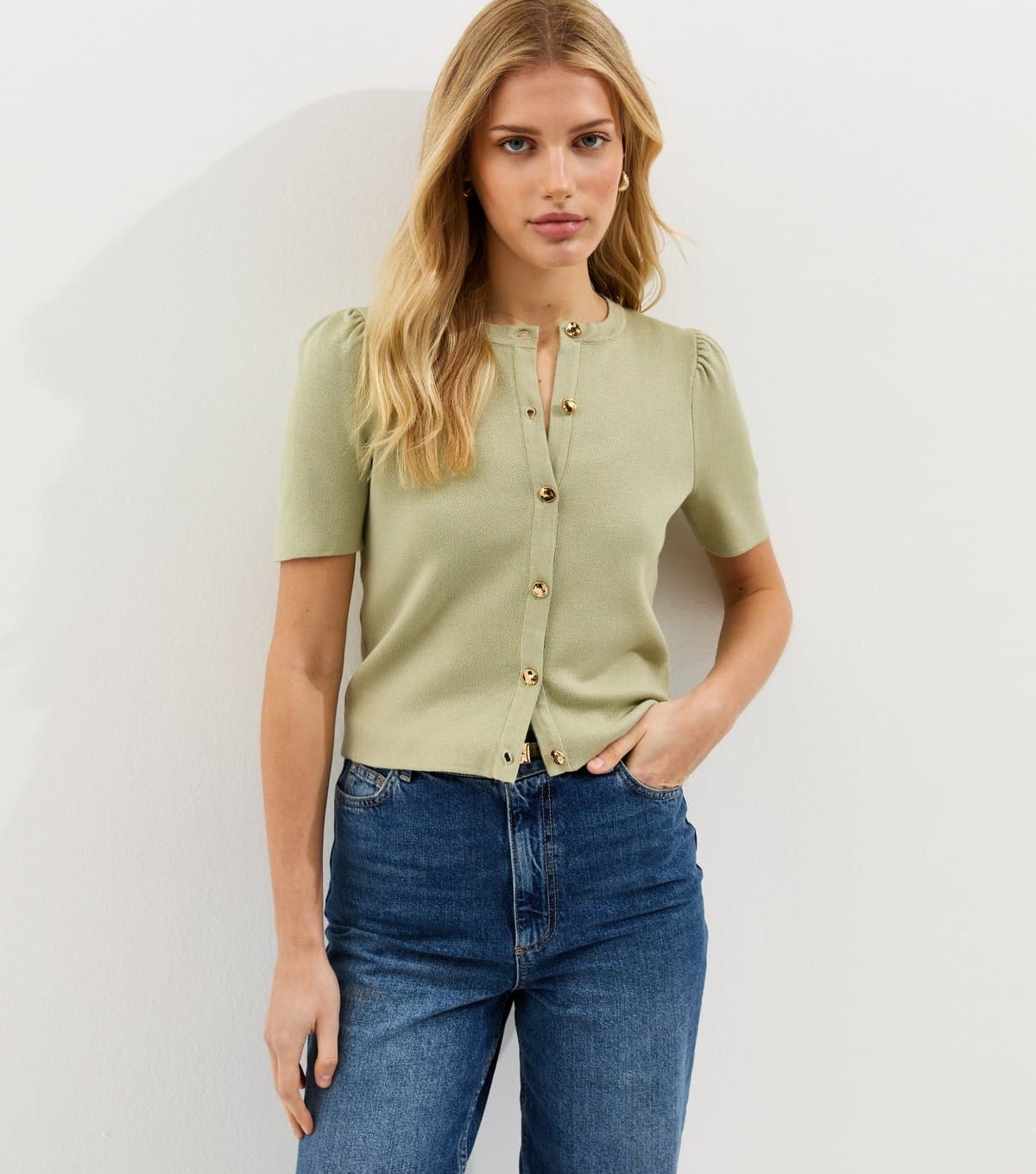 New Look Women's Light Green Lightweight Short Sleeve Cardigan New Look