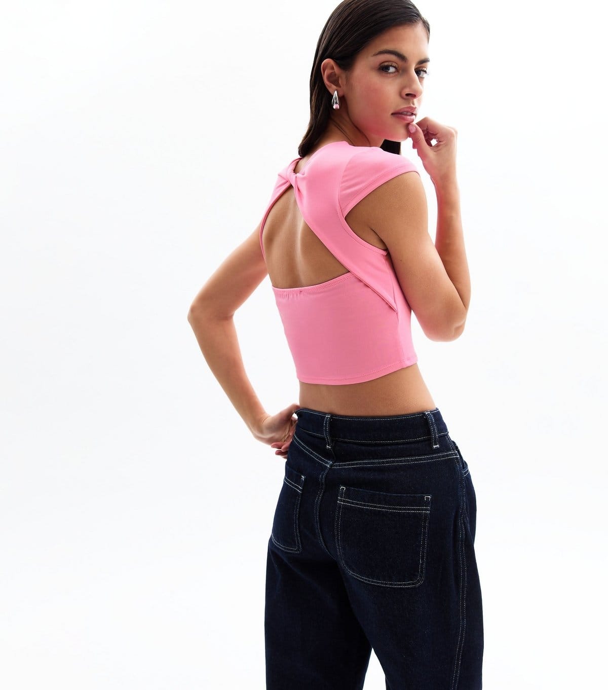 New Look Women's Pink Twist Back Cropped Top New Look - 4