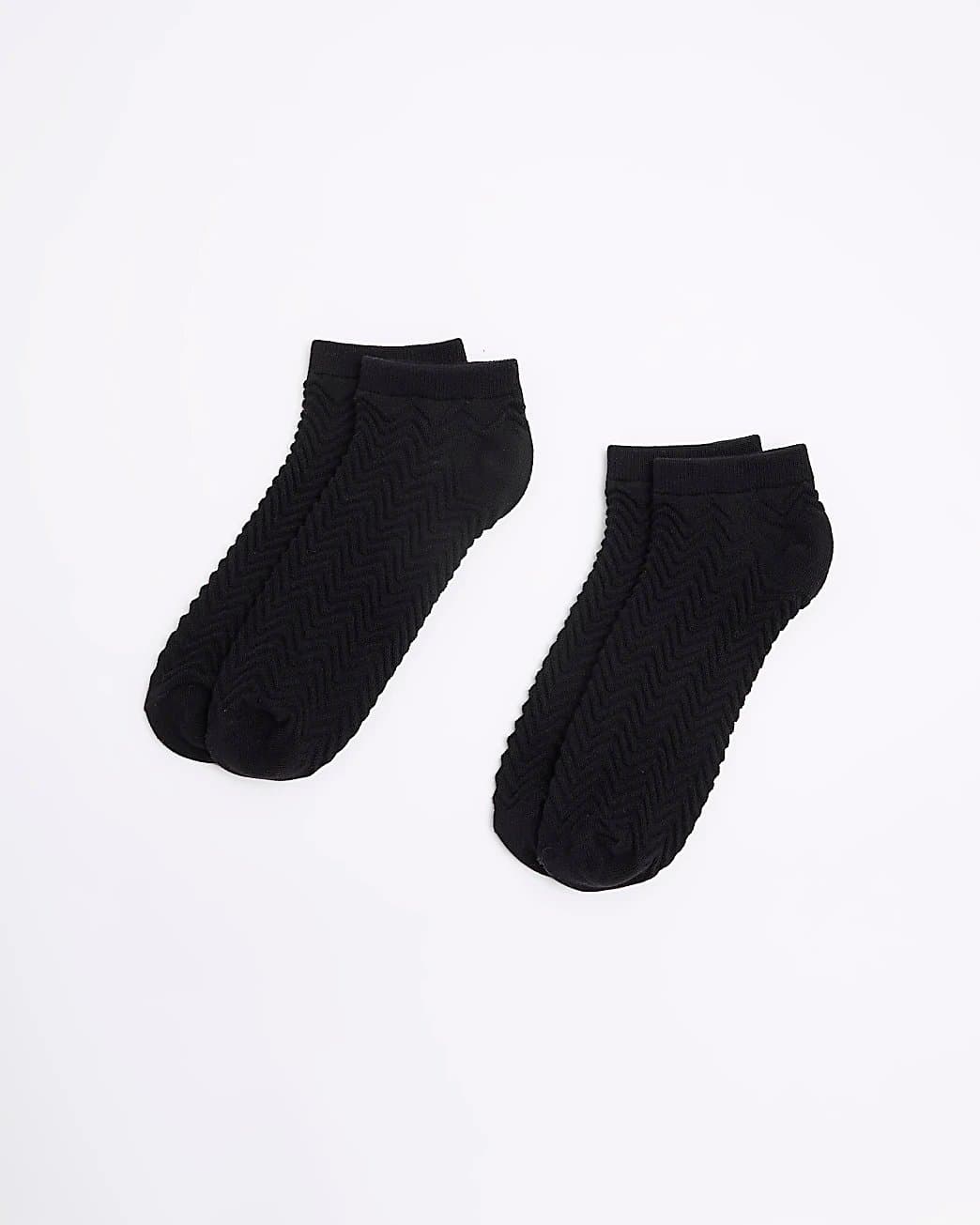 River Island River Island Womens Black Zig Zag 2 Pack Trainer Socks