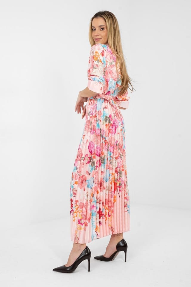 Love Lace Love Lace Women's Summer Floral Wrap Maxi Dress with Pleats in Pink - 2