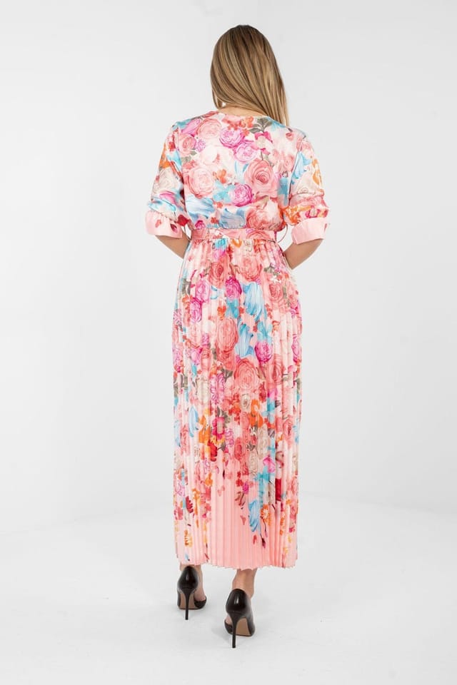 Love Lace Love Lace Women's Summer Floral Wrap Maxi Dress with Pleats in Pink - 3