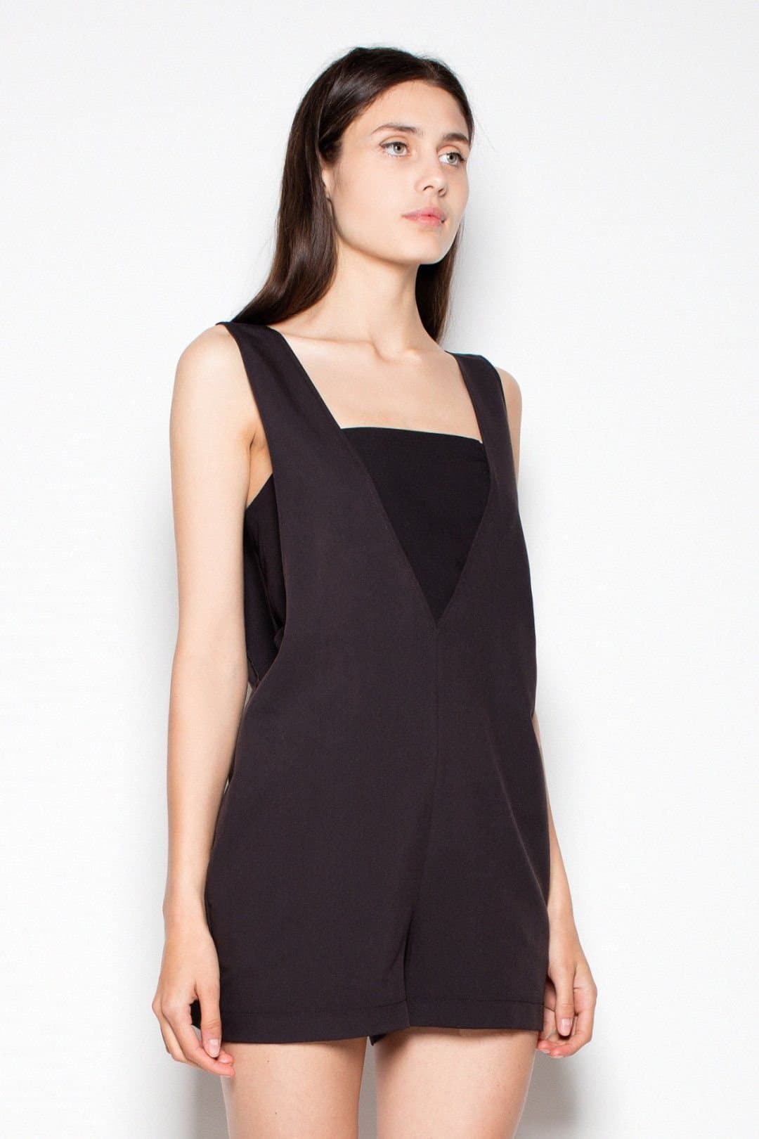 Love Lace Love Lace Women's Elegant Dungarees with Neckline Top in Black