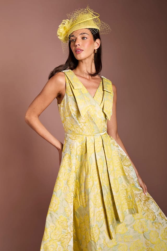 Coast Coast Women's Lisa Tan Bow Shoulder Jacquard Midi Dress in Yellow - 2