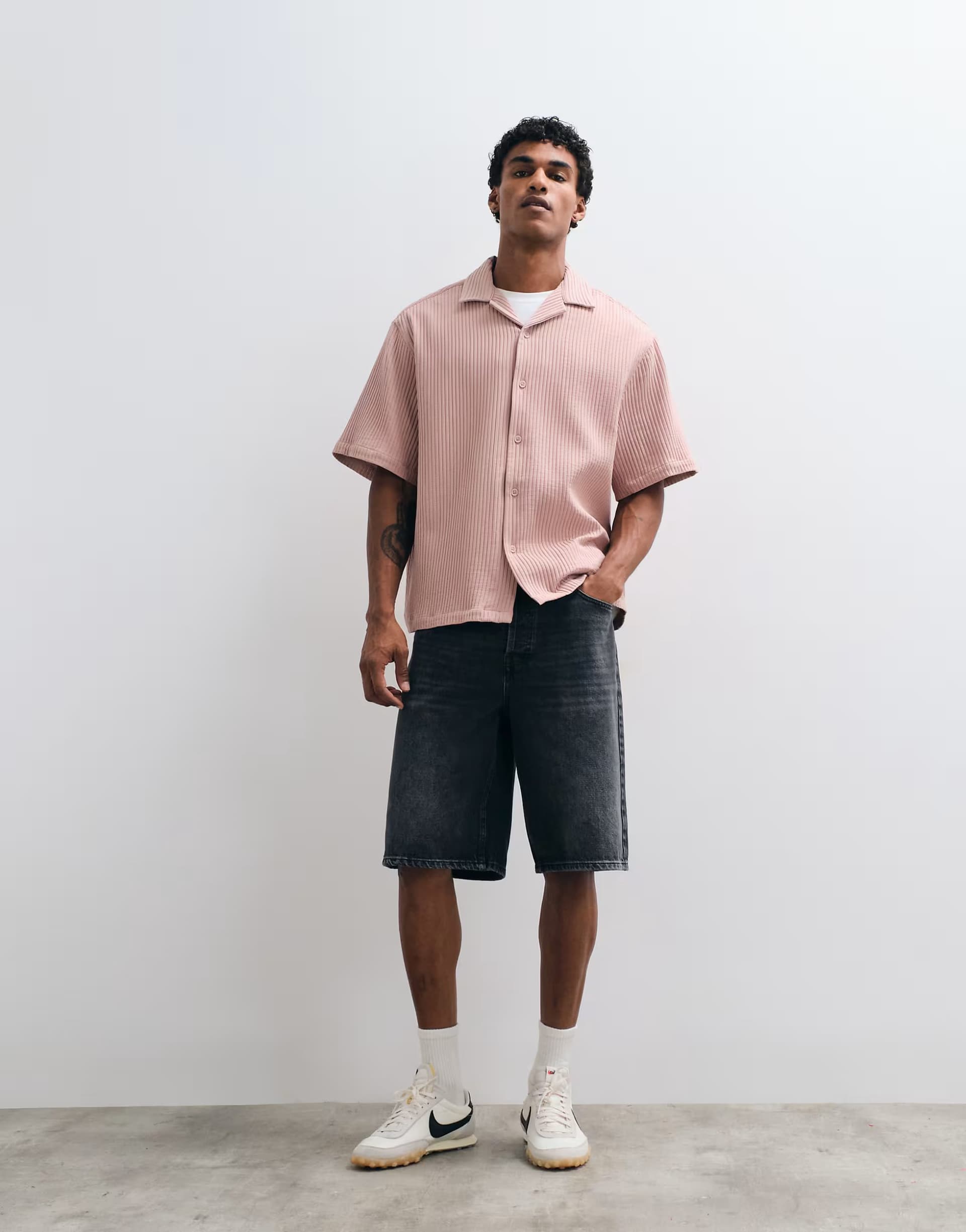ASOS ASOS DESIGN oversized revere plisse shirt in dusty pink