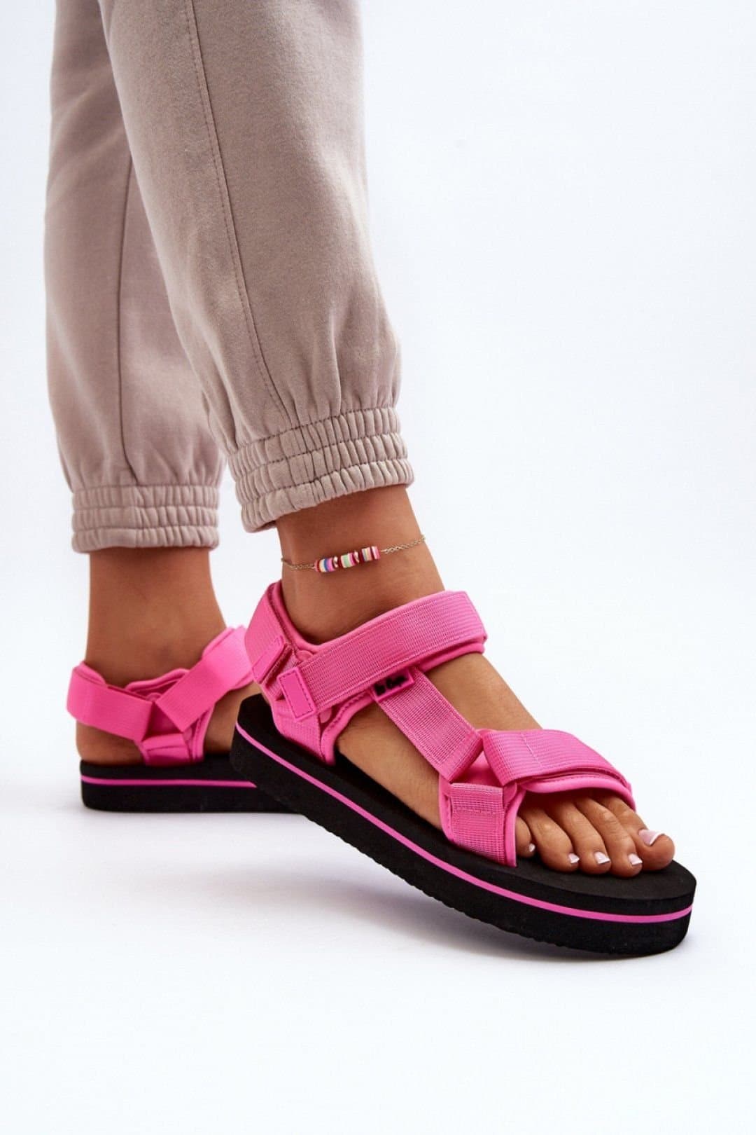 Love Lace Love Lace Women's Sporty Textile Velcro Strap Foam Platform Sandals Summer in Pink