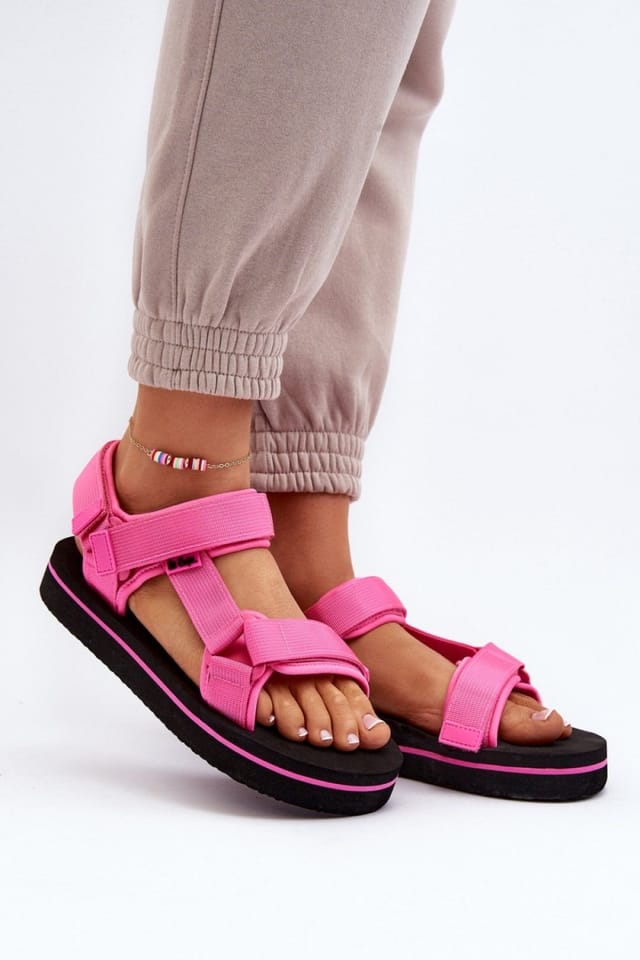 Love Lace Love Lace Women's Sporty Textile Velcro Strap Foam Platform Sandals Summer in Pink - 3