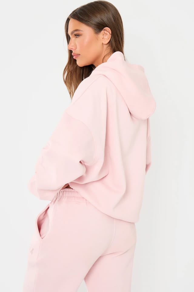 Kaiia Kaiia Studio Borg Slogan Oversized Hoodie Pink Chai - 2