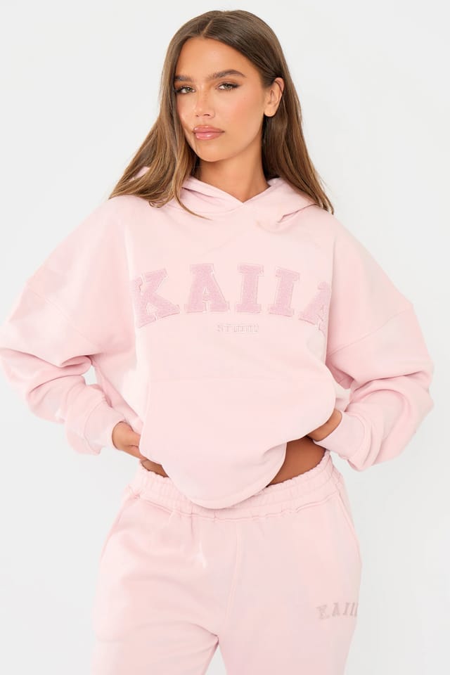 Kaiia Kaiia Studio Borg Slogan Oversized Hoodie Pink Chai - 3