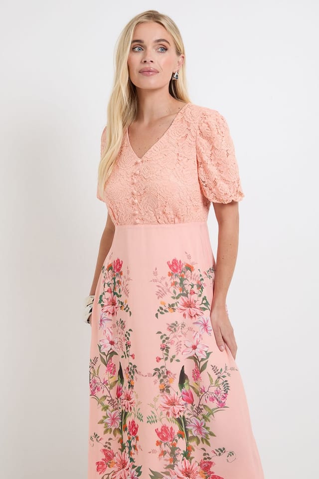 Wallis Wallis Women's Petite Floral Lace Button Midi Dress in Blush - 2