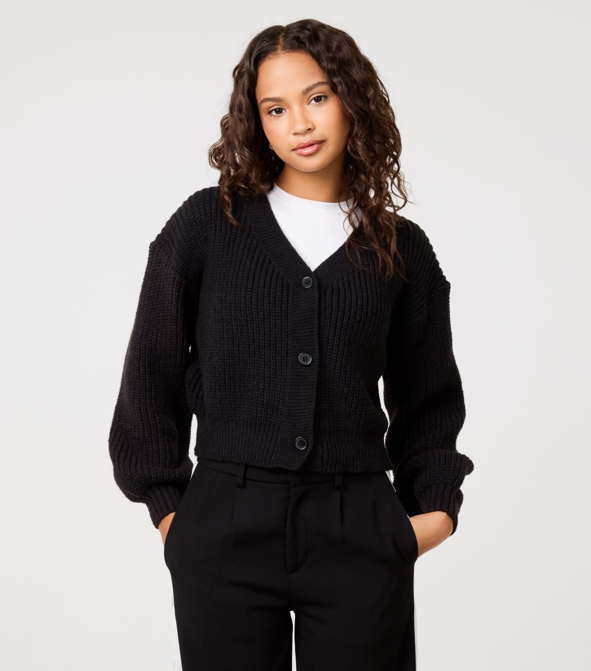 Pink Vanilla Pink Vanilla Black Cropped Cardigan