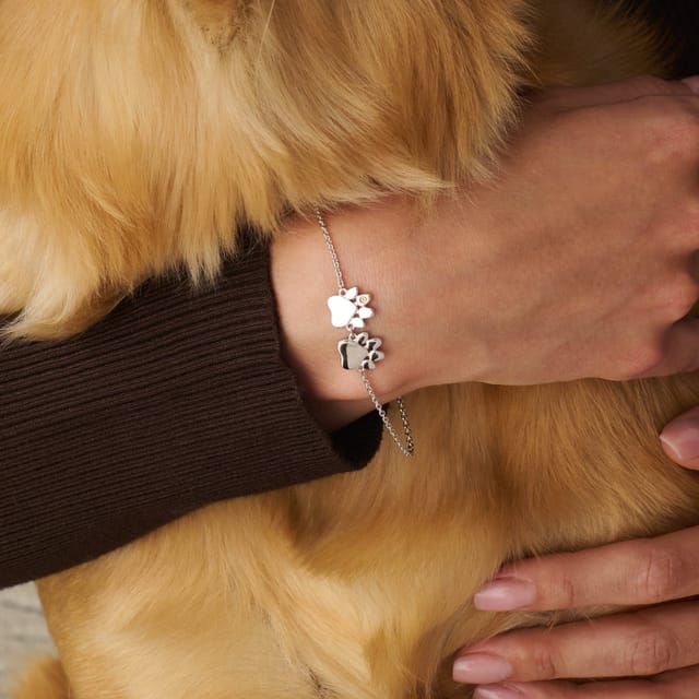 Clogau Clogau Women's Paw Prints Sterling Silver Double-Paw Bracelet with Topaz in Metallics - 2
