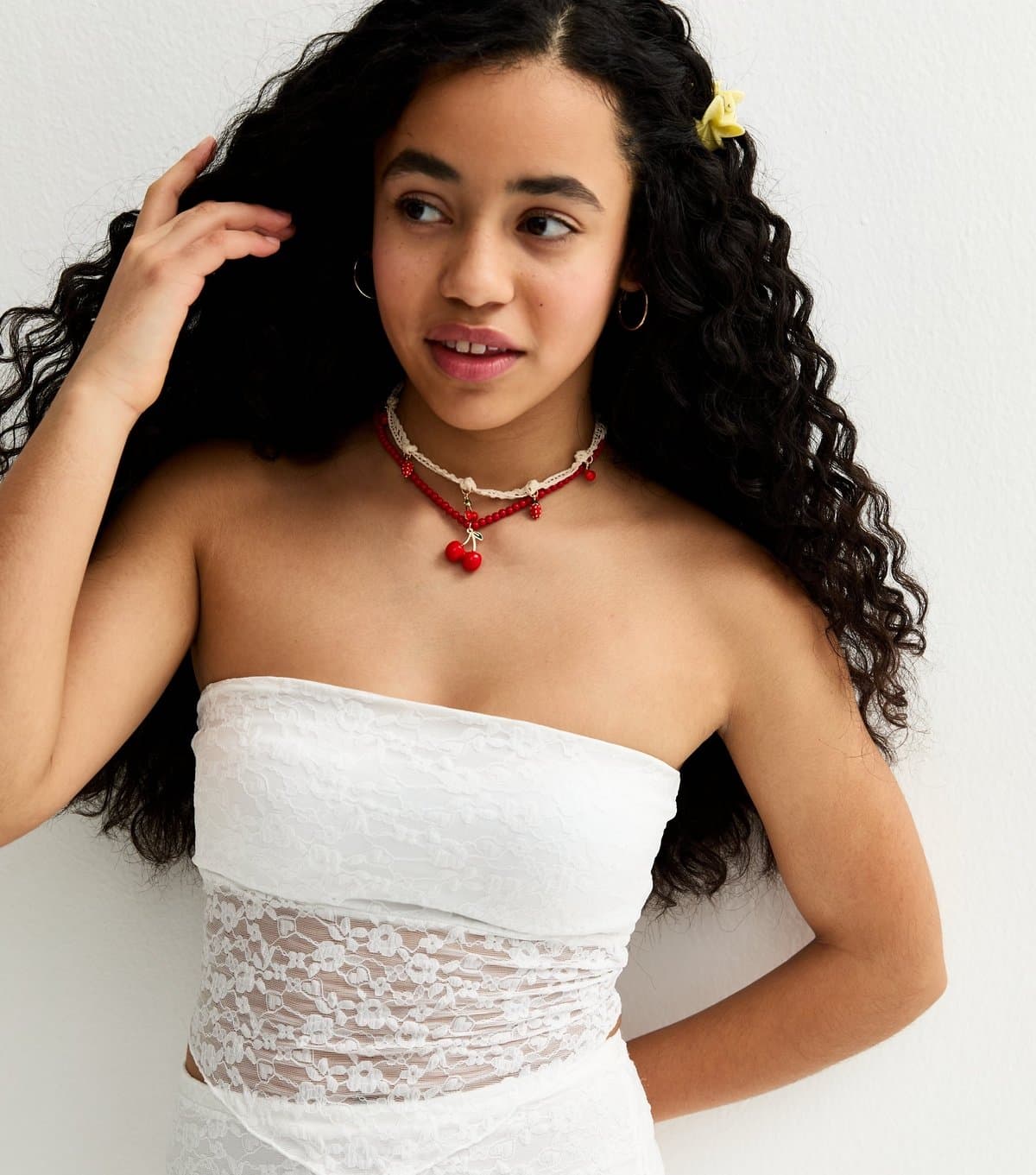 New Look Girls' White Lace Hanky Hem Bandeau Top New Look