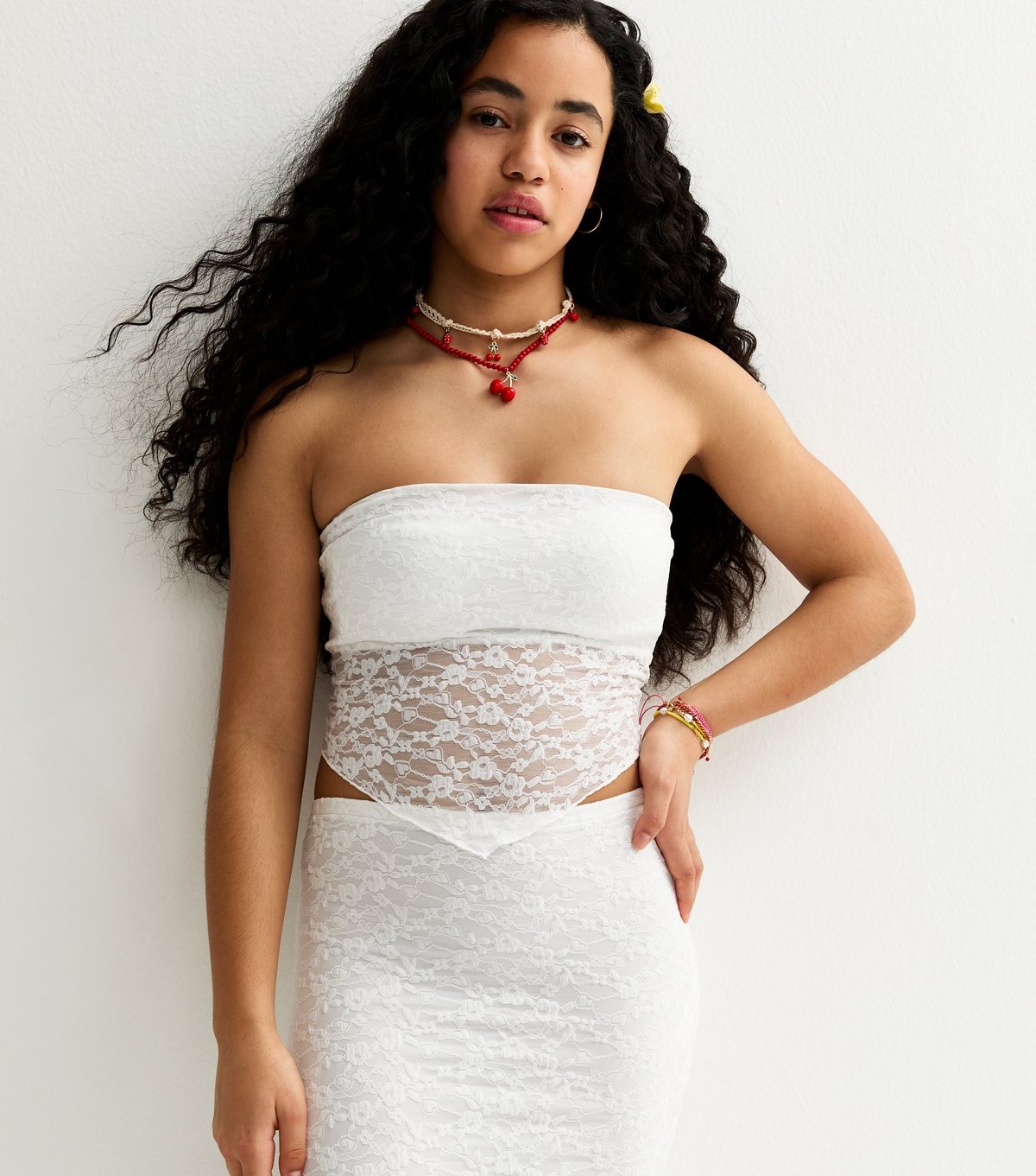 New Look Girls' White Lace Hanky Hem Bandeau Top New Look - 2