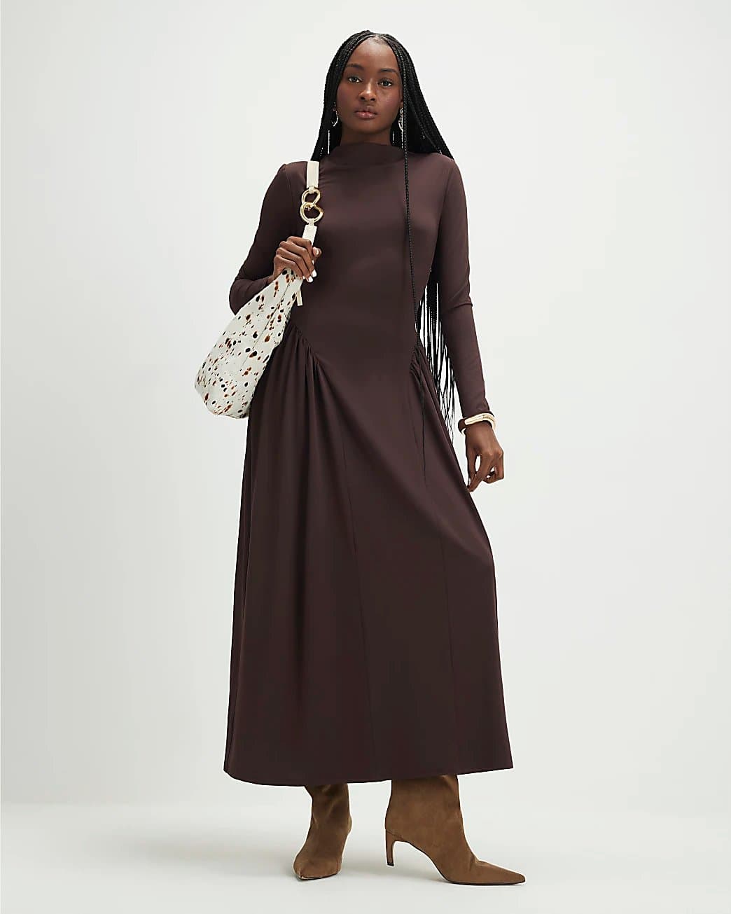 River Island River Island Womens Brown Long Sleeve Gathered Waist Maxi Dress