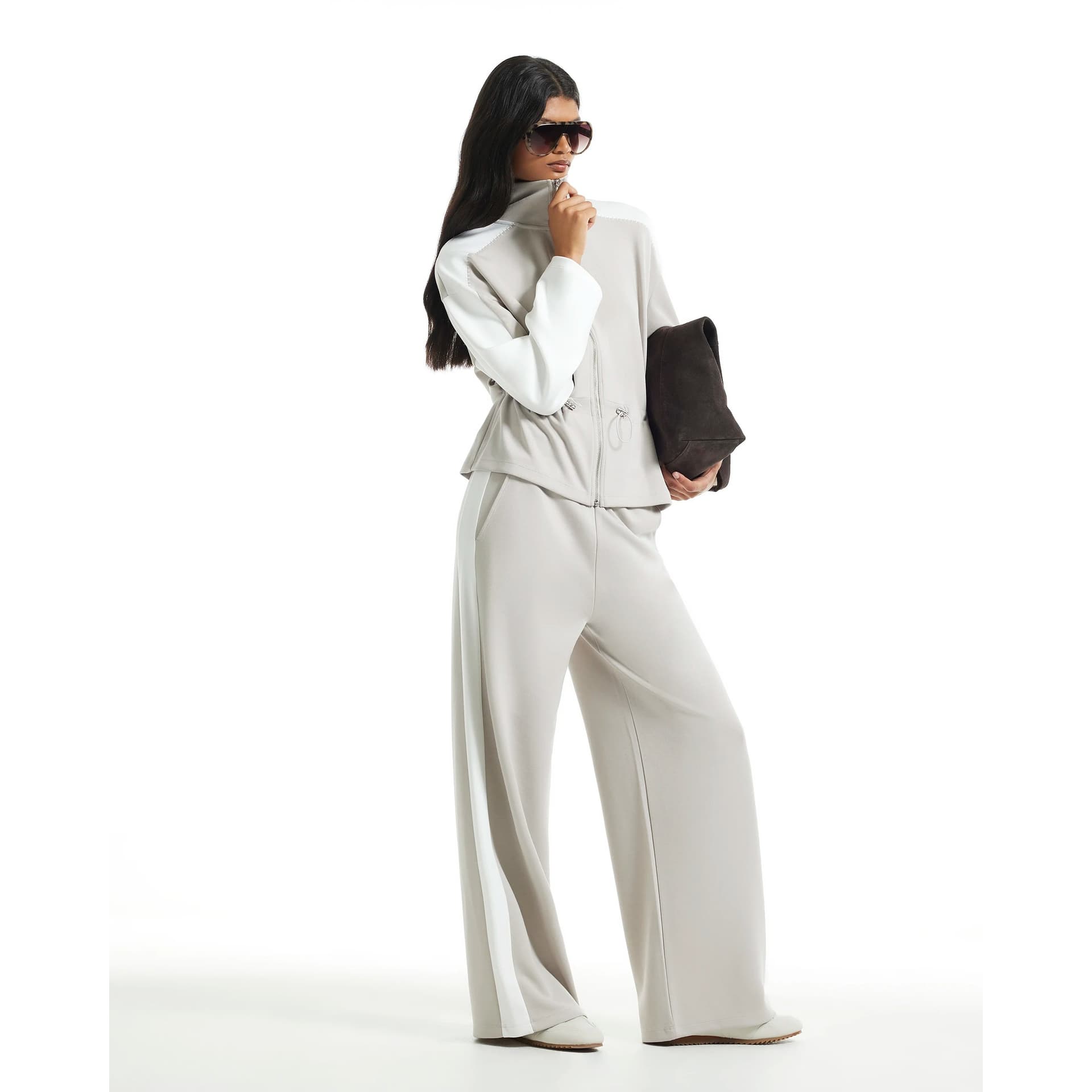 River Island River Island Womens Grey Premium Colour Block Wide Leg Trousers