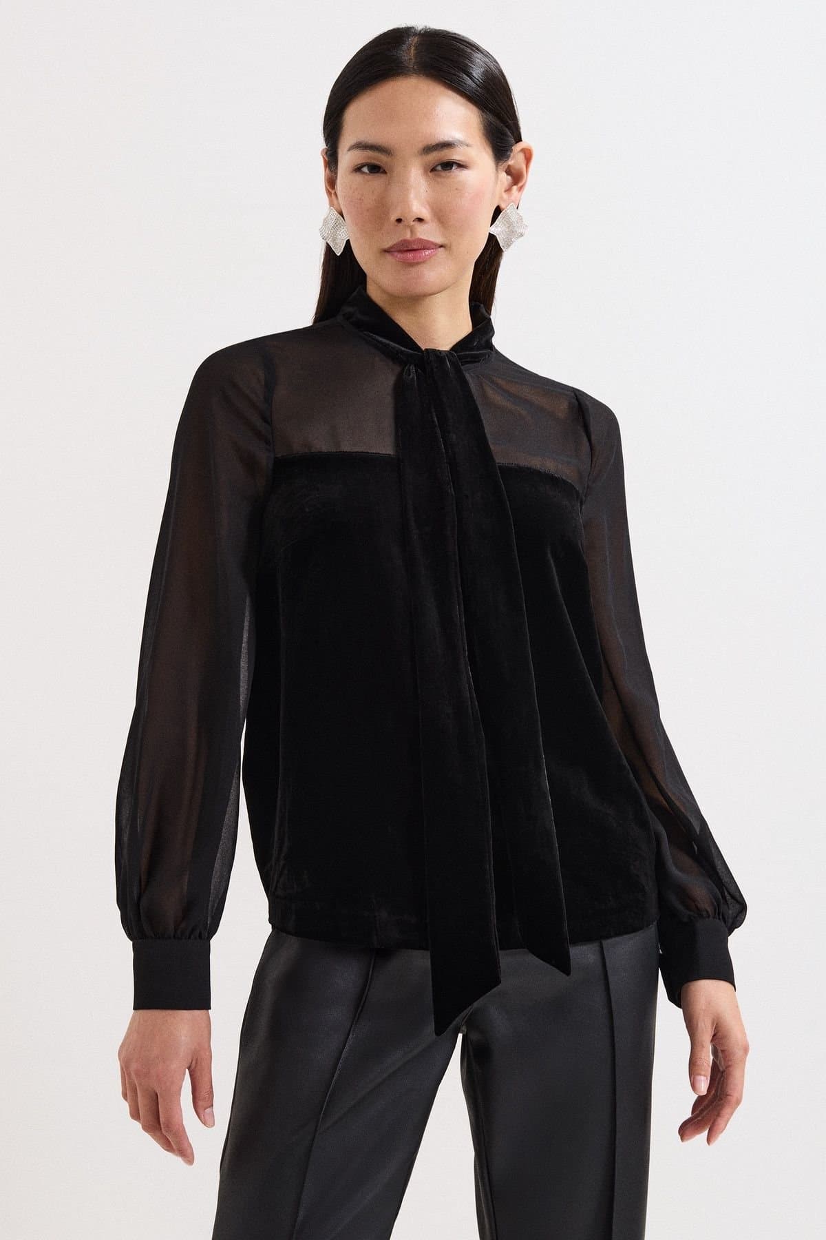 Phase Eight Phase Eight True Black Velvet Pussybow Blouse