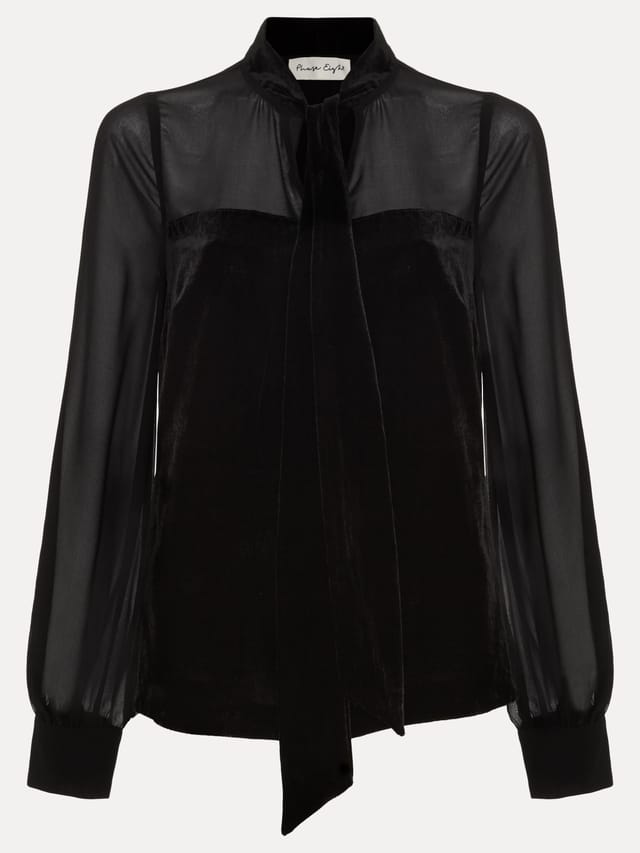 Phase Eight Phase Eight Women's Raye Velvet Pussybow Blouse in True Black - 2