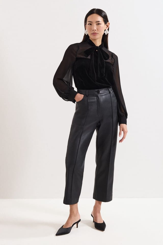 Phase Eight Phase Eight Women's Raye Velvet Pussybow Blouse in True Black - 3