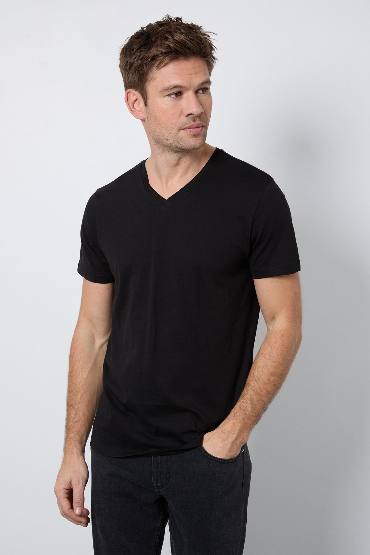 Burton Burton Men's Black Plain V Neck T-shirt - 2
