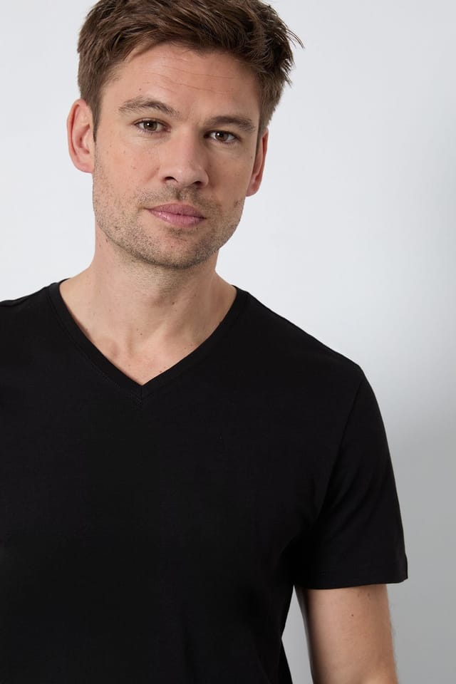 Burton Burton Men's Black Plain V Neck T-shirt - 2