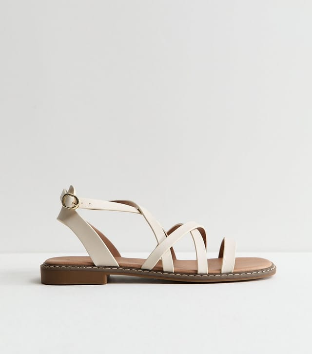 New Look Women's White Faux Leather Multi Strap Flat Sandals Vegan New Look - 3
