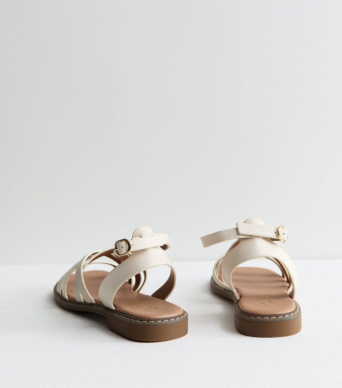 New Look Women's White Faux Leather Multi Strap Flat Sandals Vegan New Look - 4