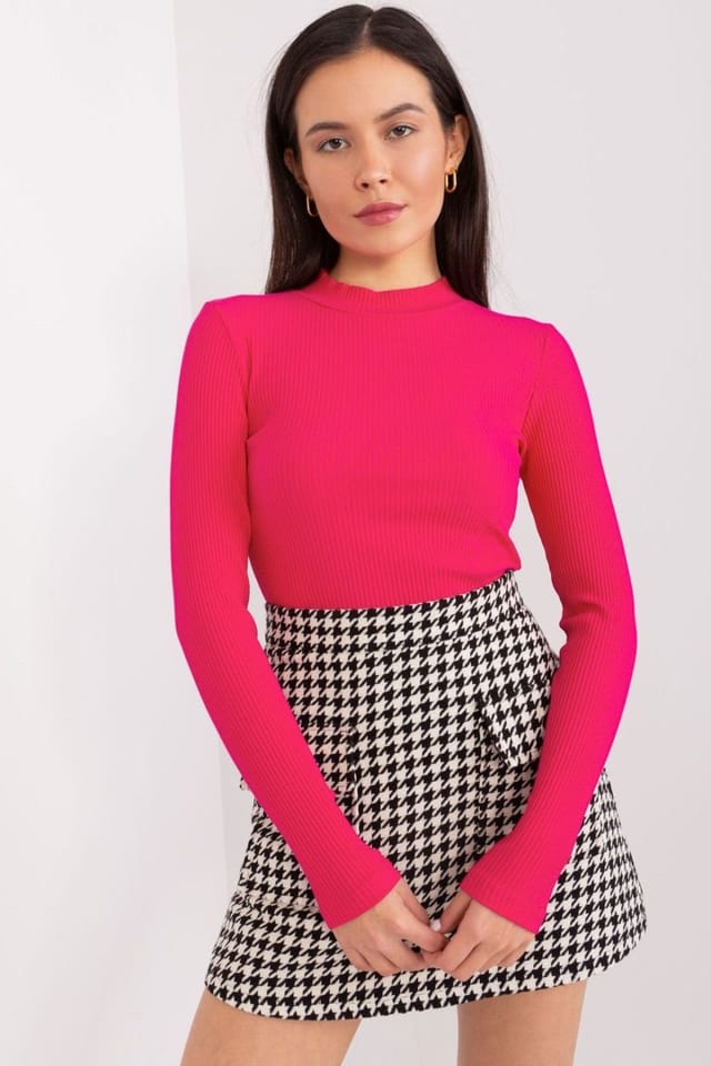 Love Lace Love Lace Women's Cotton Ribbed Fitted Half Turtleneck Blouse in Pink - 2