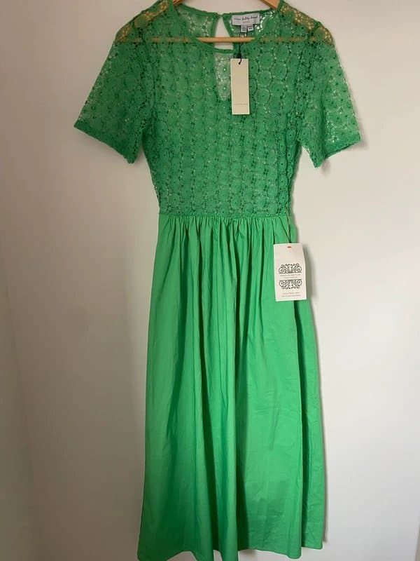 Never Fully Dressed Never fully dressed green lace floral crochet and cotton mixed fabric summer midi dress size 8 BNWT