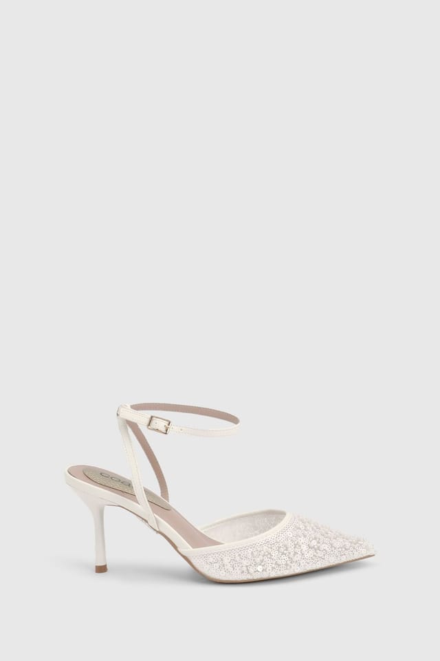 Coast Coast Women's Bridal Maria Faux Leather Sequin Embellished Stiletto Court Shoes in White - 2