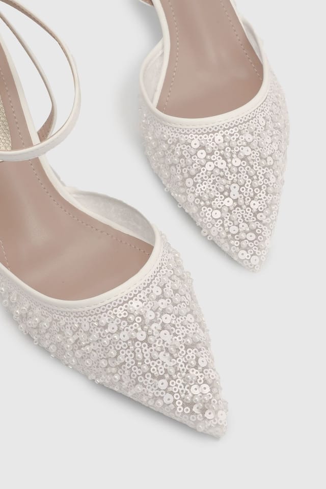 Coast Coast Women's Bridal Maria Faux Leather Sequin Embellished Stiletto Court Shoes in White - 3
