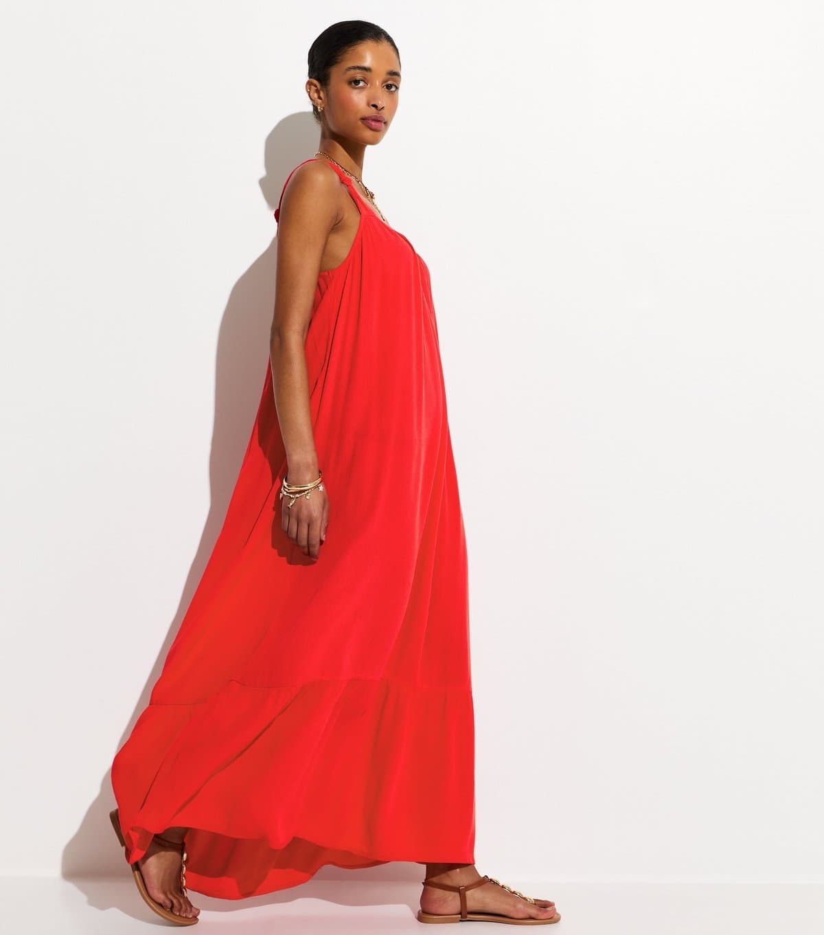 New Look Women's Bright Red Knot Strap Beach Maxi Dress New Look