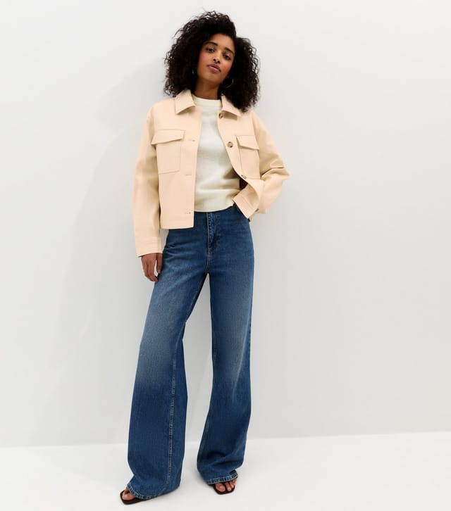 New Look Women's Off White Faux Leather Flap Pocket Shacket Vegan New Look - 3