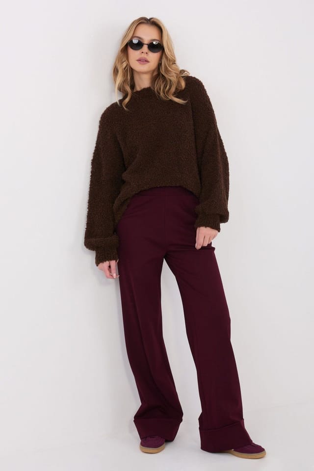 Love Lace Love Lace Women's Casual Oversized Round Neck Puffy Sleeve Sweater in Brown - 2